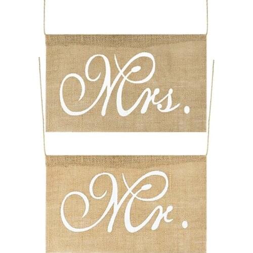 2pc/set Linen Wedding Chair Printing MR&MRS Letter Banner Wedding Party Decoration Pull Flag Photo Props Home Decoration Product
