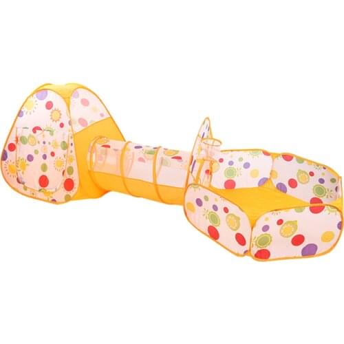 3-in-1 Kids Orange Playhouse with Up Tent, Tunnel, and Basketball Pit for Indoor Outdoor Play