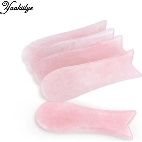 5pcs Natural Rose Quartz Jade Gua Sha Board Acupuncture Massage Face Lifting Guasha Scraping Board Jade Facial Eye Massager