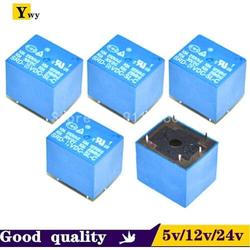 5pcs Relays SRD-05VDC-SL-C SRD-12VDC-SL-C SRD-24VDC-SL-C 5 Pin DC 5V 12V 24V 10A 250VAC 5PIN Power Relays