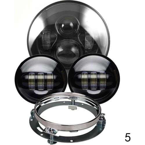 7inch 45W Motorcycle Headlight Bulb and 7Inch Headlight Trim Ring+ 2PCS X 30W 4-1/2" 4.5 inch LED Passing Light for Motorcycles