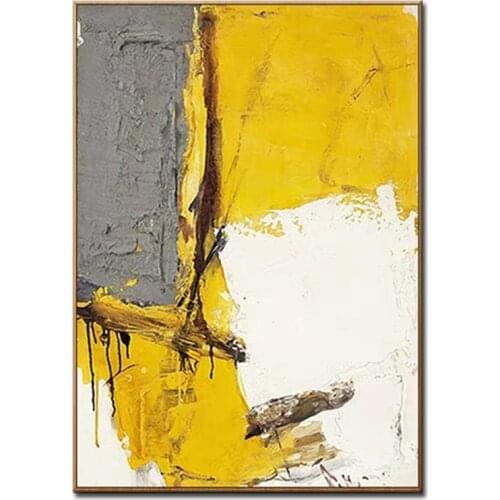 Grey And Yellow Handpainted Abstract Oil Painting Modern Wall Art Living Room No Frame Picture Home Decoration Painting Unframe