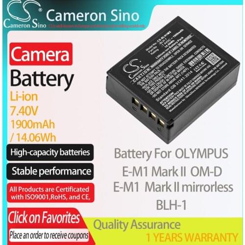 CameronSino Battery for OLYMPUS E-M1 Mark II OM-D E-M1 Mark II mirrorless fits OLYMPUS BLH-1 Digital camera Batteries 1900mAh