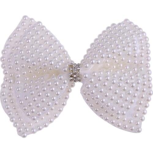 White Pearl Hair Bows With Hair Clips For Girls Kids Boutique Layers Bling Rhinestone Center Bows Hairpins Hair Accessories