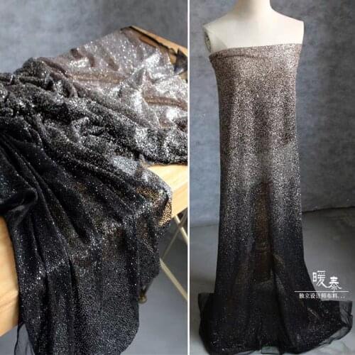 Glitter Tulle Bronzing Fabric Black Silver or Gold Gradient Sparkle Sequins DIY Decor Stage skirt Wedding Dress Designer Fabric