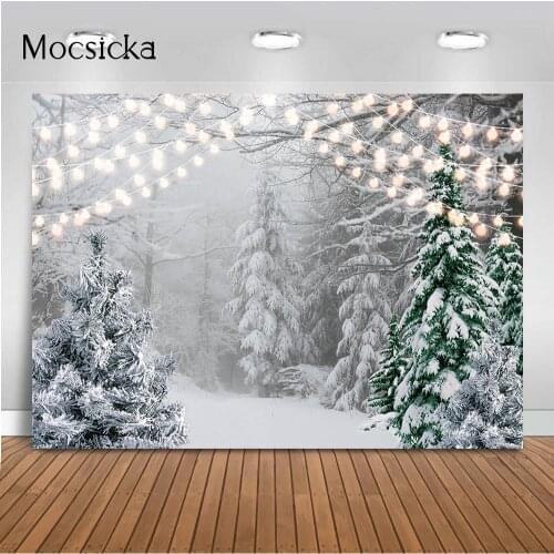 Glitter Light Snow Forest Backdrop for Photography Winter Christmas Happy New Year Background for Photo Studio Photocall Banner
