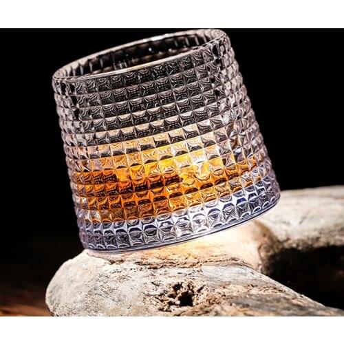 2pcs Spin Tops Tumbler Whiskey Glasses Thick Crystal Hammer Liqueur Wine Spirit XO Cup Brandy Snifters Collection Level Gift
