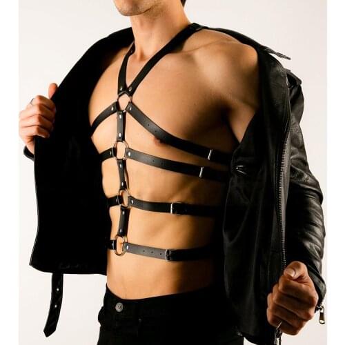Handmade PU Leather Harness Fetish Men Gay Exotic Costumes Fetish Underwear Gothic гей Harajuku Punk Chest Harness Bondage Belts