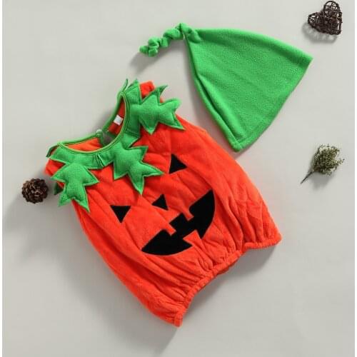 FOCUSNORM 0-3Y Lovely Baby Girls Boys Vest Outwear+Hat 2pcs Pumpkin Printed Sleeveless Halloween Costume
