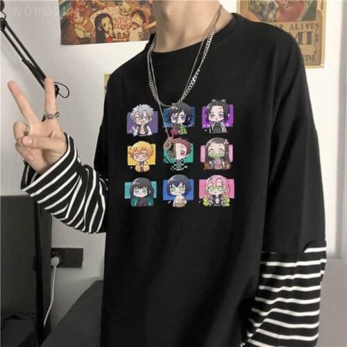 Kawaii Anime Demon Slayer Kamado Tanjiro Friends Cartoon Graphics T Shirts Men Fashion Casual Summer Long Sleeve O-Neck T-shirts