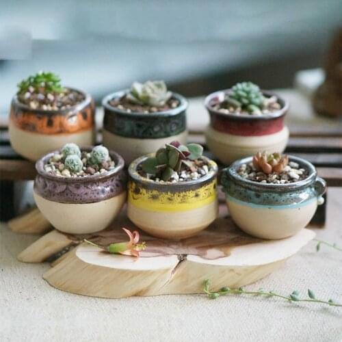 Korean Flow Glaze Succulent Ceramic Thumb Flower Pot Creative Gardening Green Plant Potted Handicraft Desktop Home Decoration
