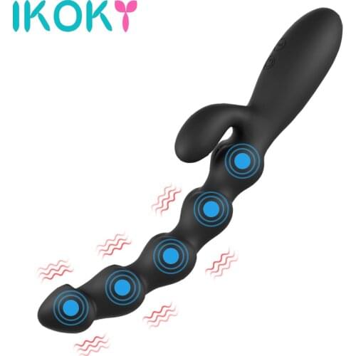 IKOKY 10 Speeds Stimulator Anal Beads Prostate Massage Sex Toys For Men Women Anal Vibrator Dual Motor Butt Plug