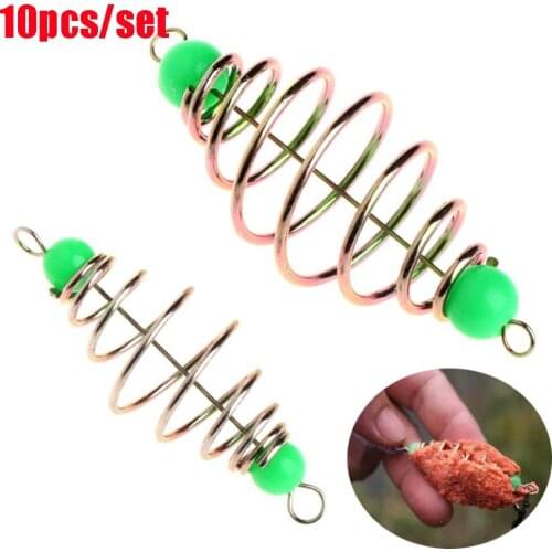 10 Pcs/Set Fishing Bait Spring Lure Inline Hanging Tackle Stainless Steel Bait Feeder Spring Fishing Tools Accessories Cages