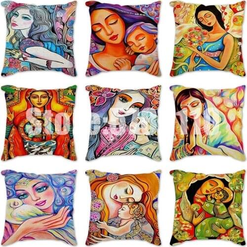 Oil Painting Polyester Cushion Cover Fashion cartoon flower girl Pillow Case Home Decorative Pillows Cover For Car Pillowcase