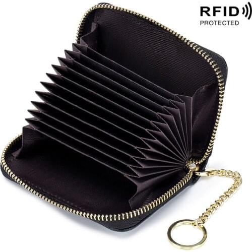 Genuine Leather RFID Multi-function Business card holder Coin wallet women small Wallet keys Mens wallet keychain for car keys