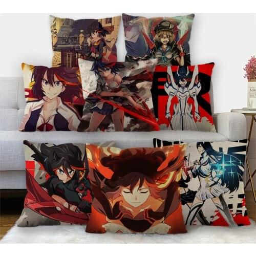 Nice KILL la KILL Anime Pillowcase Cotton Linen Fabric Square Zipper Pillowcase 45X45cm Wedding Decorative Pillow cover 11-17