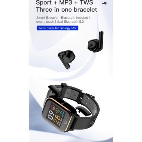 M6 Smart Watch TWS Headphones MP3 3 in 1 Smart bracelet Full Touch Heart Rate Tracker Blood Pressure Sport Smart Wristband