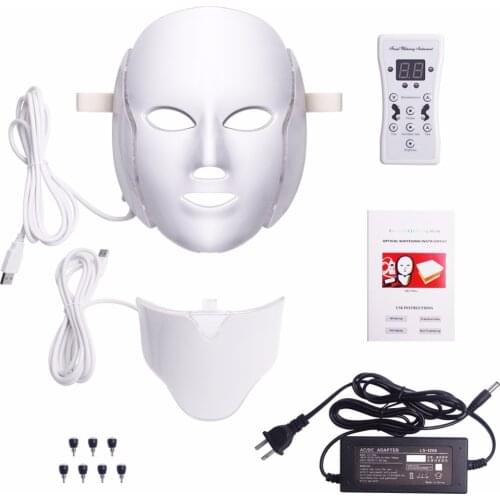 7Colors LED Light Facial Mask With Neck Skin Rejuvenation Face Care Photon Therapy Anti Acne Brighten Skin Tighten Beauty Device
