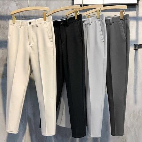 Fashion Slim Fit Formal Suit Pants Cotton Mens Summer Party Business Trousers V4