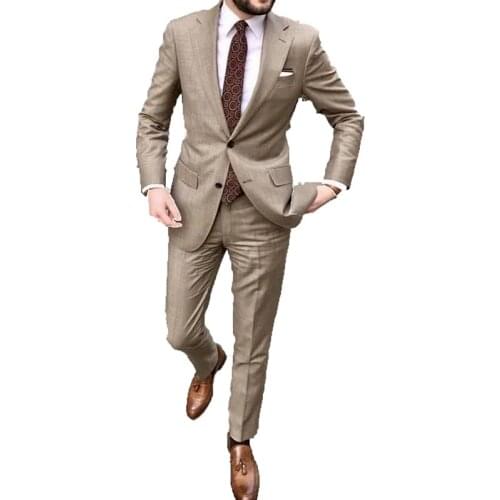 2020 Lapel Two Button Fashion Slim Fit Men Suits Costume Blazer Jacket Men Tuxedos Groom Wedding Suits 2 Piece Coat+Pants