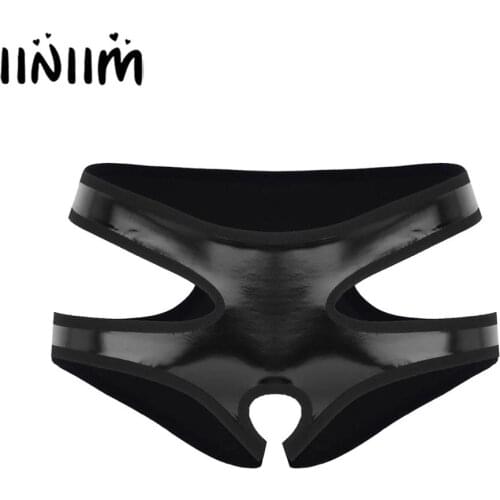 Womens Lingerie Panties Knickers Sexy Ladies Wetlook Faux Leather Crotchless Open Butt Low Rise Mini Briefs body latex Underwear
