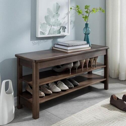 Nordic Shoe Changing Stool Home Solid Wood Door Shoe Cabinet Can Sit On The Shoe Stool Simple Modern Storage Shoe Rack