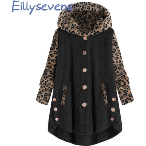 Single breasted Women Jackets Fashion Long Sleeve Leopard Print Hoodies Patchwork 2021 Autumn Winter Outwear Fashion coat