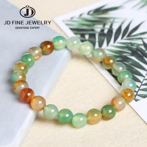 JD Wholesale 4mm 6mm 8mm 10mm 12mm 14mm Mix Color Peacock Agate Natural Stone Beads Green Elastic Bracelet Wholesale