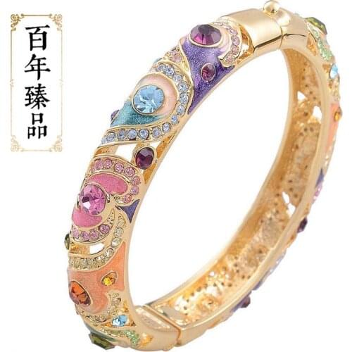 Wholesale supply Thai Blue Bracelet retro hollowed out enamel gold-plated Korean Bracelet Fashion national style jewelry