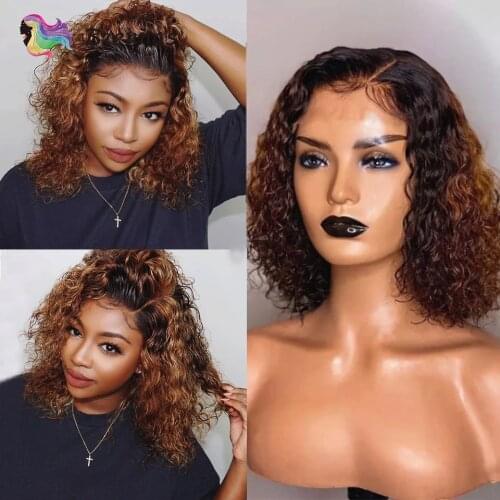 Ombre Deep Curly lace Wig 13*4 Lace Frontal Wig Brazilian Human Hair Bob Curly Wig Lace Front Wigs For Black Women Brennas