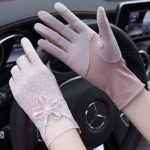 Women Summer Sunscreen Touch Screen Gloves Cotton Breathable Elasticity Lace Elegant Female Outdoor Driving Anti-UV Gloves