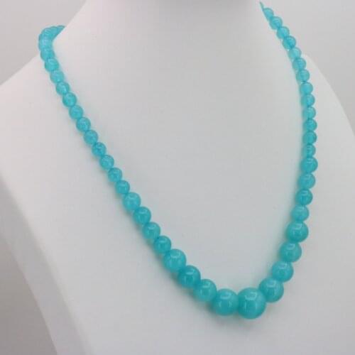 Sea blue chalcedony 6-14mm round bead stone tower chain necklace 18 " earrings women jewelry sets fashion style