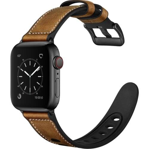 Genuine cow Leather mix silicone strap for apple watch band series 6 5 4 SE 44mm 40 belt for iwatch 6 bracelet 3 2 1 38 42mm