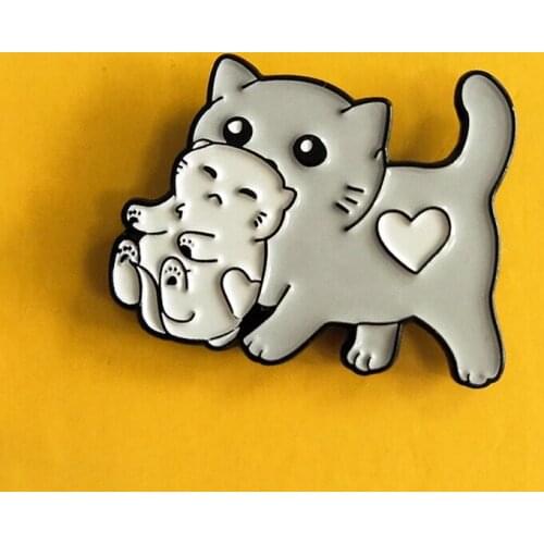 Gray Cat Kitten Enamel Pin Badges for Backpack Clothing Animals Lovers Cartoon Brooch Best Friends Gift Cute Decorative Jewelry