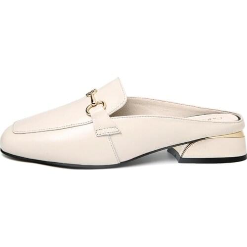 Baotou Square Heel Slippers, Metal Decorative Solid Color Shoes For Women, WomenS Platform Shoes