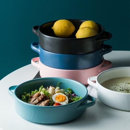 10-inch double-handle baking pan baked rice pan fruit salad plate household anti-scald soup plate large-capacity bakeware