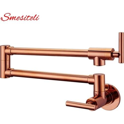 Smesiteli Hot Sale Modern Style Solid Brass Rose Gold Finish Wall Mounted Pot Filler Sink Tap Kitchen Faucet