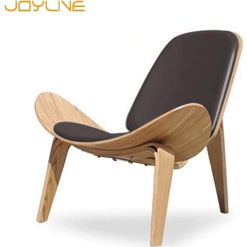 JOYLIVE Modern Lounge Three-Legged Shell Chair Ash Plywood Fabric Upholstery Living Room Furniture