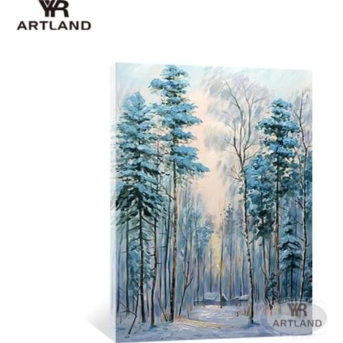 YYR-ARTLAND Christmas decoration of home Handmade wall paintings winter forest landscape wall picture for living room no framed