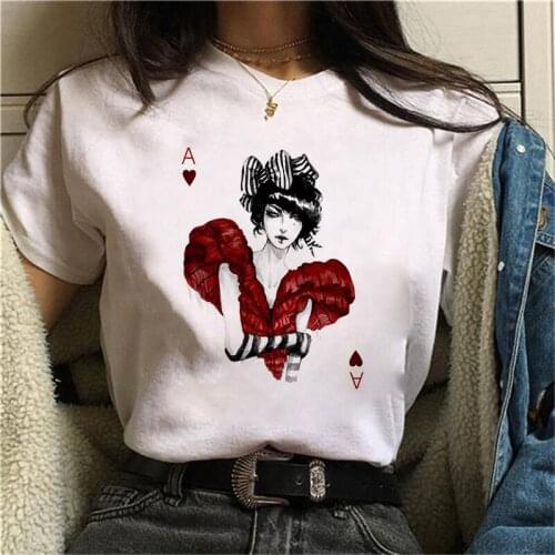 Women summer Simple casual POKER T-shirt Women Ullzang Cute Aesthetic WHITE T-shirt funny printed T-shirt Streetwear T-shirts