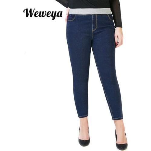Weweya Plus Size Jeans Woman Pants Stretch Denim Trousers Female Casual Elastic Waist Trousers Vintage Pencil Slim Skinny Jeans