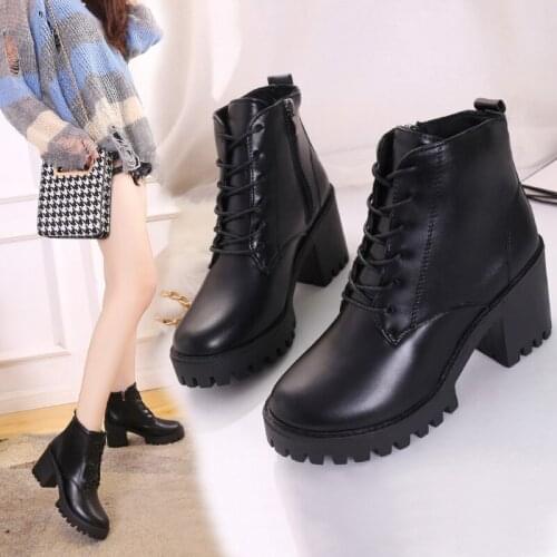 2021 New Fashion Leather Ankle Boots Women Thick High Heels Zipper Pointed Toe Autumn Winter Woman Shoes Square Heel White Black