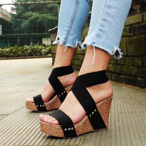 Women Summer Sandals Fashion High Heels Shoes Platform Elastic Strap Gladiator Sandals Wedge Heel Sandalias Mujer 2020