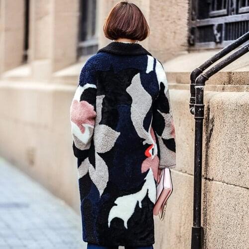 European American Real Coat Natural Fur One Outerwear Genuine Sheep Shearing Coats Long Womens Winter Jacket BL7114