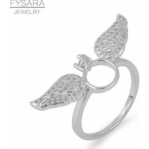 FYSARA Silver Color Angel Wings Rings Micro Zircons Paved Crystal Ring Luxury Feather Finger Ring For Women Jewelry Party Gift