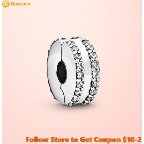2020 New 925 Sterling Silver Beads Double Lined Pave Clip Charms fit Original Pandora Bracelets Women DIY Jewelry