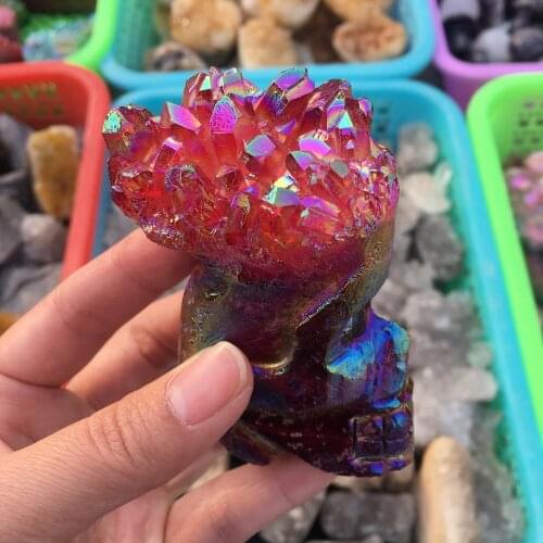 1pcs decoration skulls carved stone quartz cluster skull resin