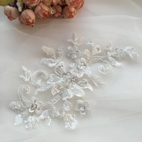 10pcs / lot 3D flower embroidery applique beaded pear tulle diy wedding dress sewing on applique lace costums decoration patch