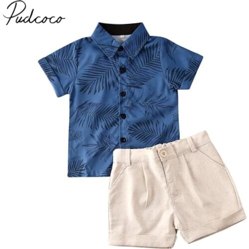 2020 Baby Summer Clothing 2pcs Toddler Kids Baby Boys Clothes Leaves Print T-shirt Tops+Short Pants Outfits 1-6Years
