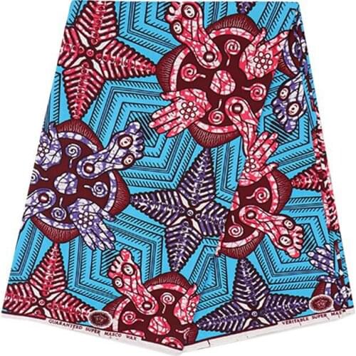 2019 Fashionable Pretty Blue And Pink Floral Print Pure Cotton African High Quality Ankara Real Wax Fabric 6 Yards\Lot